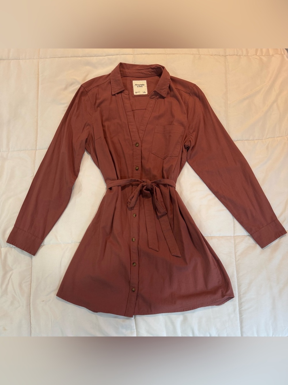 Abercrombie & Fitch Long-Sleeve Shirt Dress - Brick Red